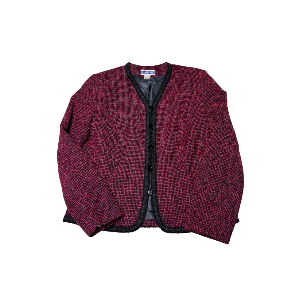 Pendleton Vintage Wool Blend Red Black Textured Trim Blazer Jacket Size 4 USA